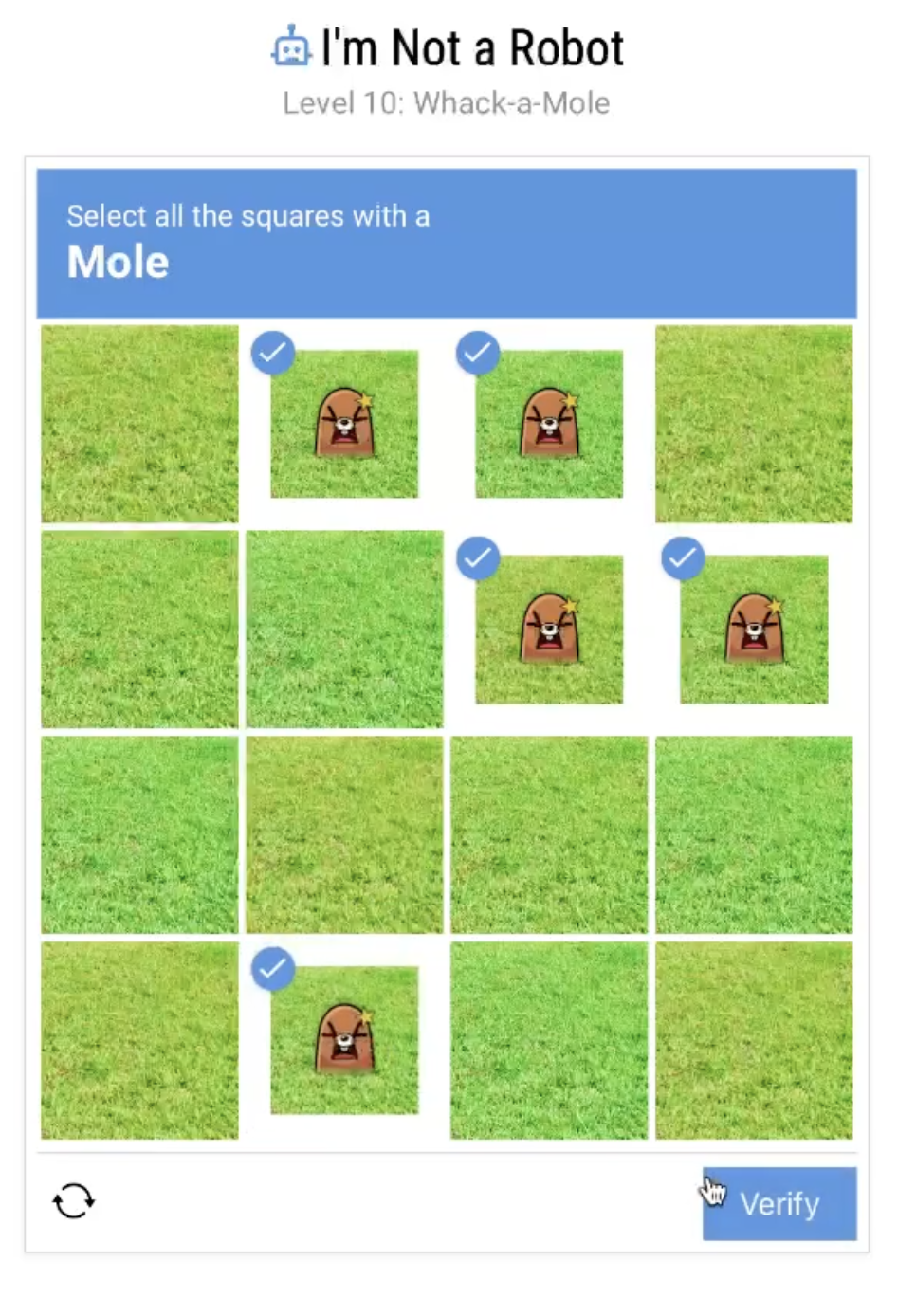 I'm Not a Robot Level 10: Whack-a-Mole