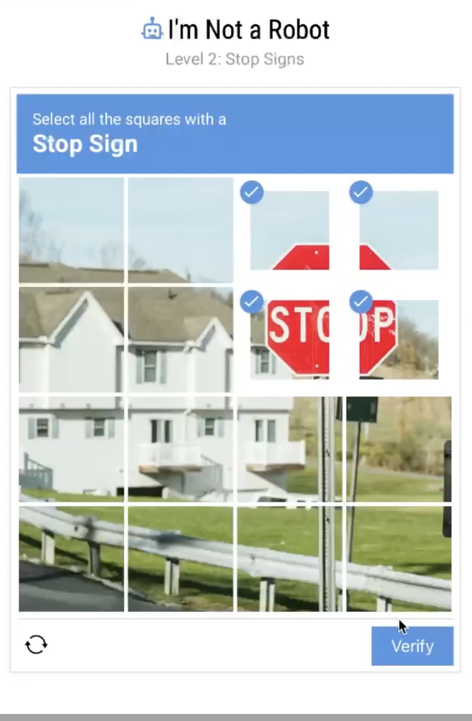 I'm Not a Robot Level 2 Stop Signs - Guide screenshot showing the Image Selection puzzle layout and solution